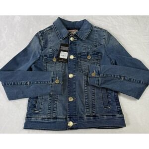 True Religion Denim Jacket Womens Small Trucker Jesse Western Crop Cowgirl NWT